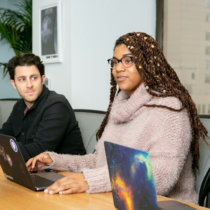 Photorealistic image of students presenting their ideas confidently and skillfully.