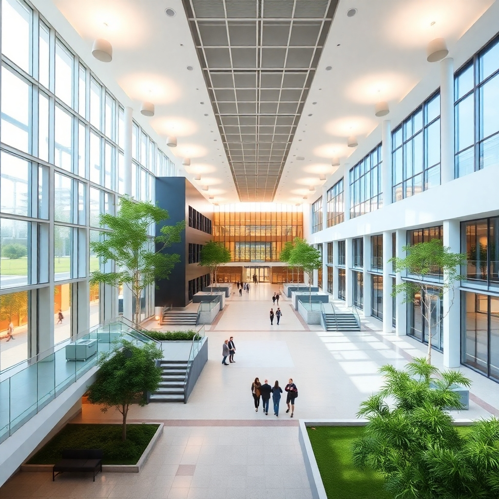Image showcasing modern campus facilities, emphasizing the sophisticated learning environment. The image should be bright and spacious.
