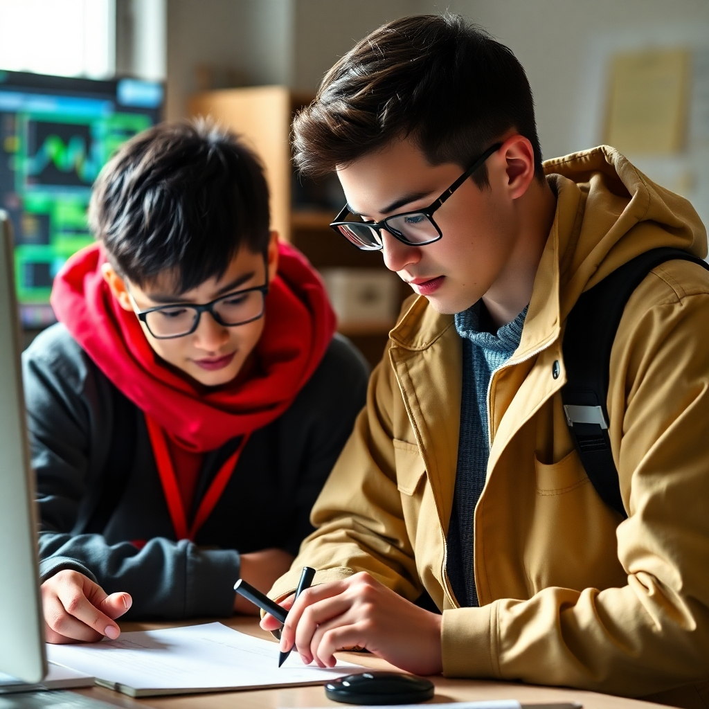 Photorealistic image of students using auditing tools or software, demonstrating their skillset.